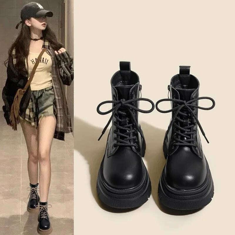 KIMLUD, AIYUQI Marton Boots Female Genuine Leather Fall Winter 2023 New Fur Warm Women's Biker Boots Platform Women's Ankle Boots, KIMLUD Womens Clothes