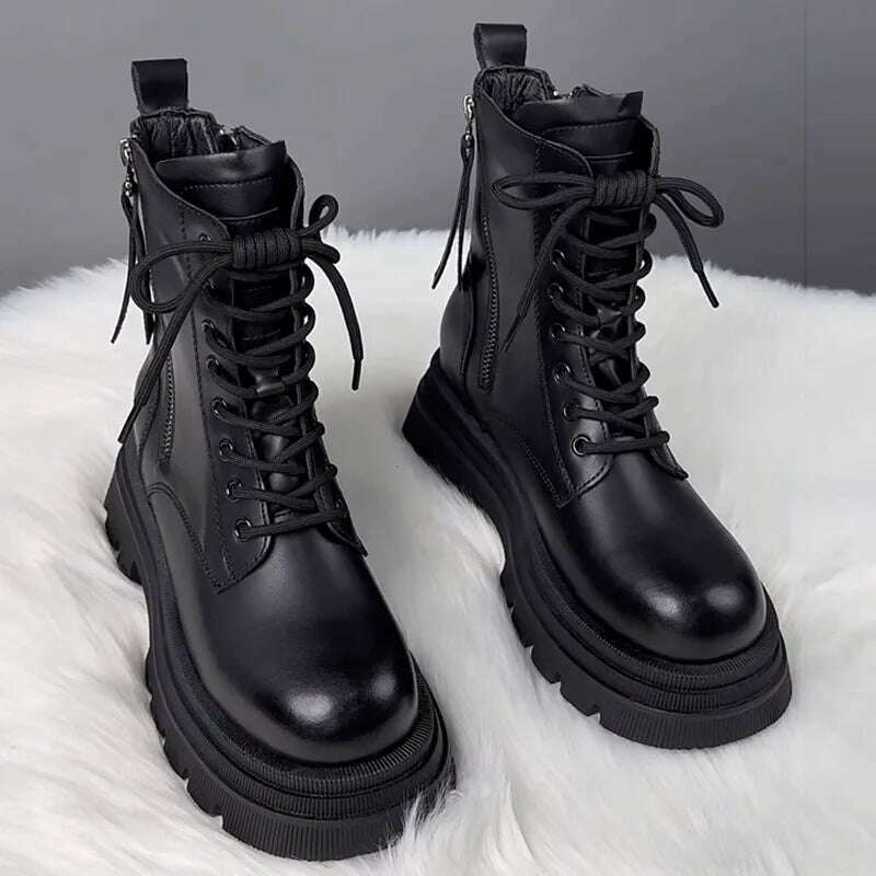 KIMLUD, AIYUQI Marton Boots Female Genuine Leather Fall Winter 2023 New Fur Warm Women's Biker Boots Platform Women's Ankle Boots, KIMLUD Womens Clothes