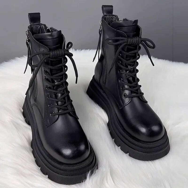 KIMLUD, AIYUQI Marton Boots Female Genuine Leather Fall Winter 2023 New Fur Warm Women's Biker Boots Platform Women's Ankle Boots, KIMLUD Womens Clothes