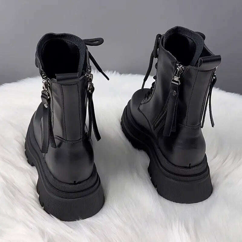 KIMLUD, AIYUQI Marton Boots Female Genuine Leather Fall Winter 2023 New Fur Warm Women's Biker Boots Platform Women's Ankle Boots, KIMLUD Womens Clothes