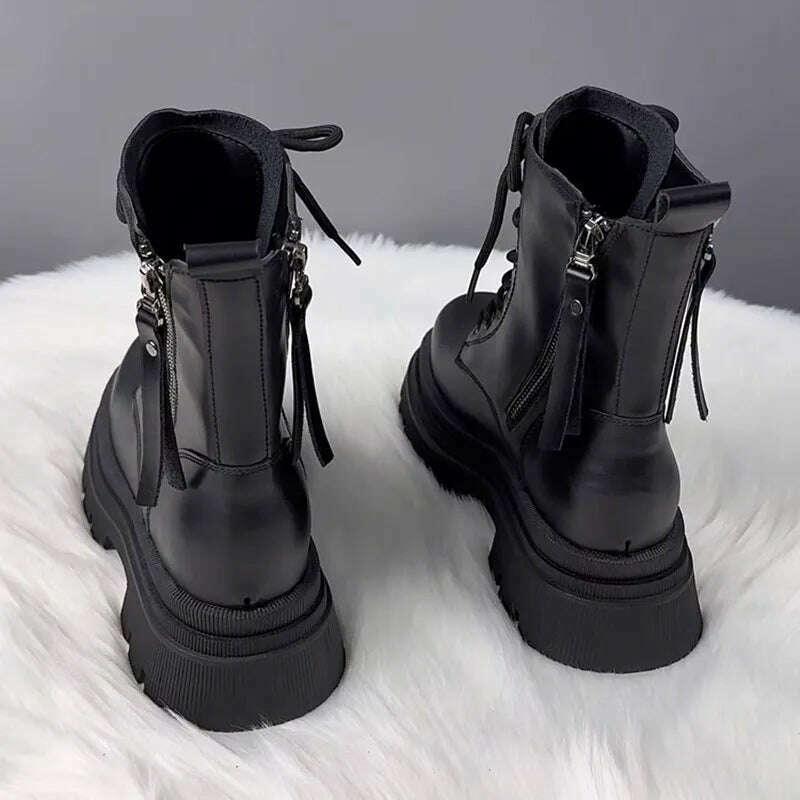 KIMLUD, AIYUQI Marton Boots Female Genuine Leather Fall Winter 2023 New Fur Warm Women's Biker Boots Platform Women's Ankle Boots, KIMLUD Womens Clothes