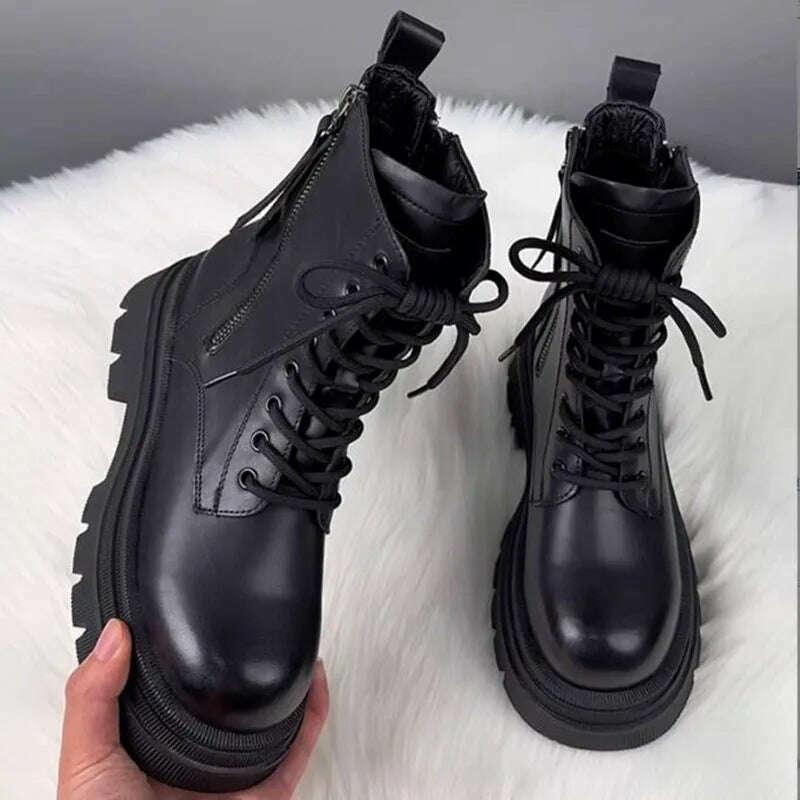 KIMLUD, AIYUQI Marton Boots Female Genuine Leather Fall Winter 2023 New Fur Warm Women's Biker Boots Platform Women's Ankle Boots, KIMLUD Womens Clothes