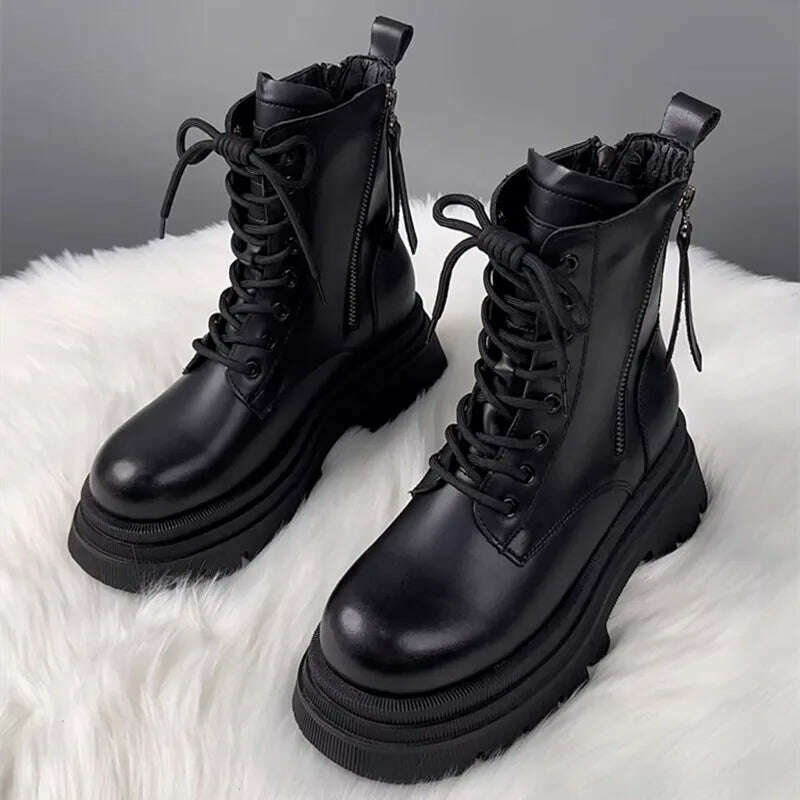 KIMLUD, AIYUQI Marton Boots Female Genuine Leather Fall Winter 2023 New Fur Warm Women's Biker Boots Platform Women's Ankle Boots, KIMLUD Womens Clothes
