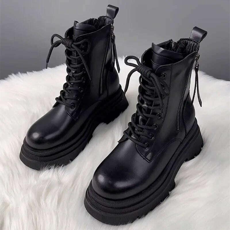KIMLUD, AIYUQI Marton Boots Female Genuine Leather Fall Winter 2023 New Fur Warm Women's Biker Boots Platform Women's Ankle Boots, KIMLUD Womens Clothes