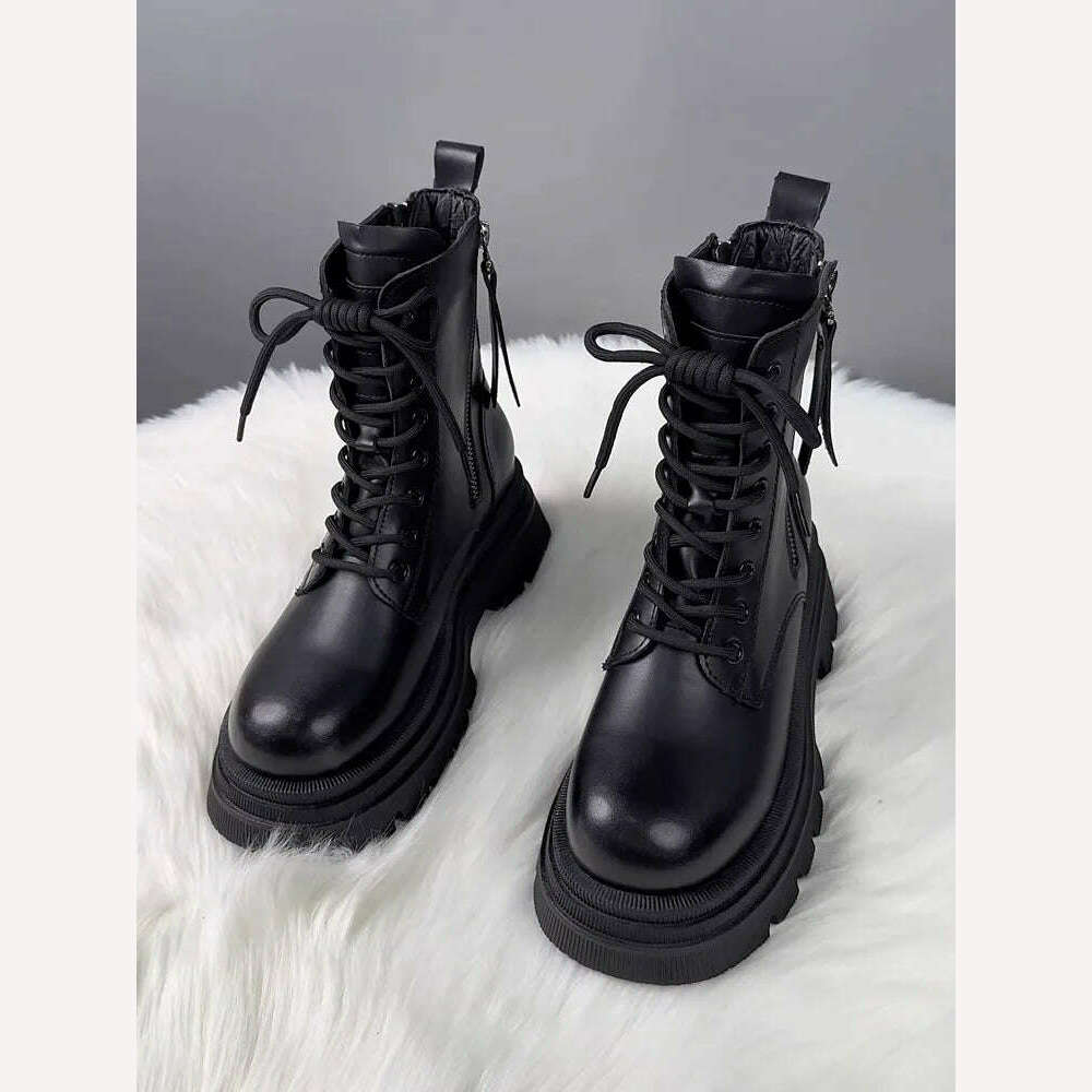KIMLUD, AIYUQI Marton Boots Female Genuine Leather Fall Winter 2023 New Fur Warm Women's Biker Boots Platform Women's Ankle Boots, KIMLUD Womens Clothes