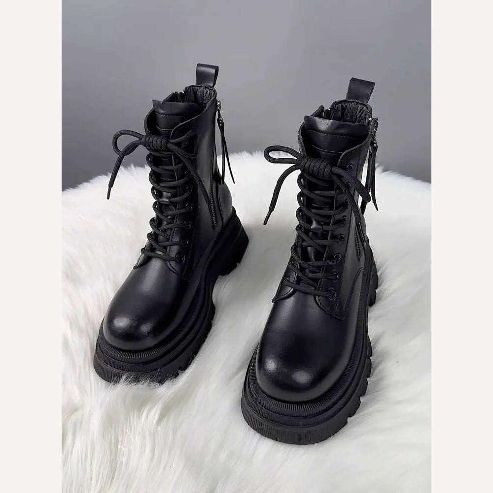 KIMLUD, AIYUQI Marton Boots Female Genuine Leather Fall Winter 2023 New Fur Warm Women's Biker Boots Platform Women's Ankle Boots, KIMLUD Womens Clothes