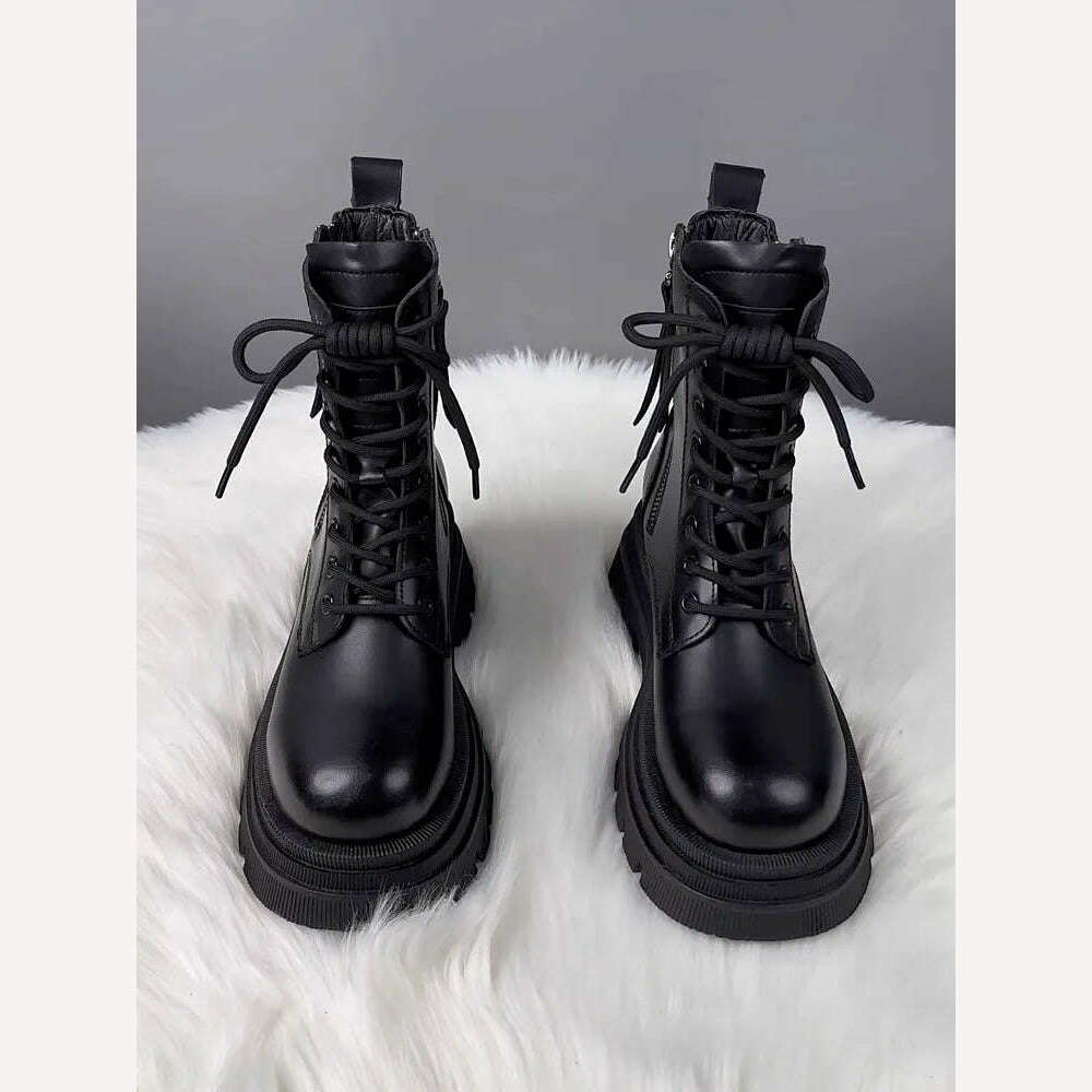 KIMLUD, AIYUQI Marton Boots Female Genuine Leather Fall Winter 2023 New Fur Warm Women's Biker Boots Platform Women's Ankle Boots, KIMLUD Womens Clothes