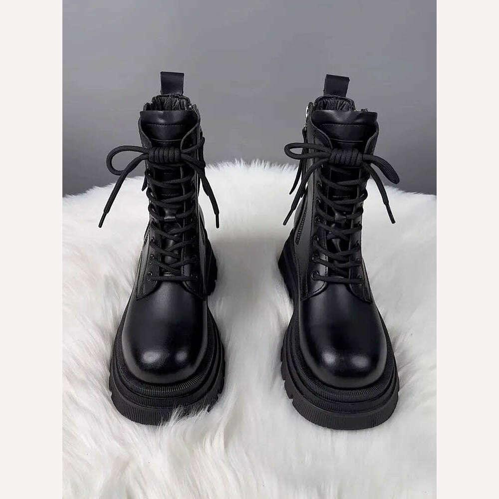 KIMLUD, AIYUQI Marton Boots Female Genuine Leather Fall Winter 2023 New Fur Warm Women's Biker Boots Platform Women's Ankle Boots, KIMLUD Womens Clothes