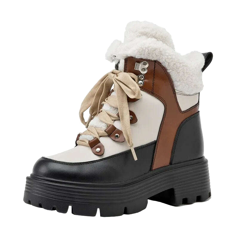 KIMLUD, AIYUQI Women Snow Boots Genuine Leather 2023 New Platform Winter Women Ankle Boots Large Size Warm Lace-up Women Marton Booties, KIMLUD Womens Clothes