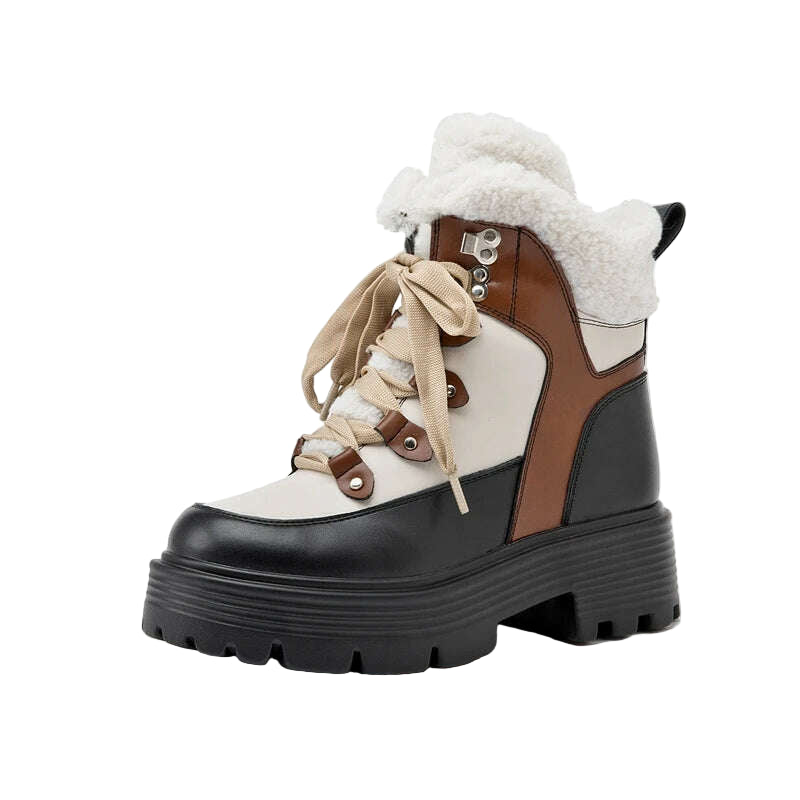 KIMLUD, AIYUQI Women Snow Boots Genuine Leather 2023 New Platform Winter Women Ankle Boots Large Size Warm Lace-up Women Marton Booties, KIMLUD Womens Clothes