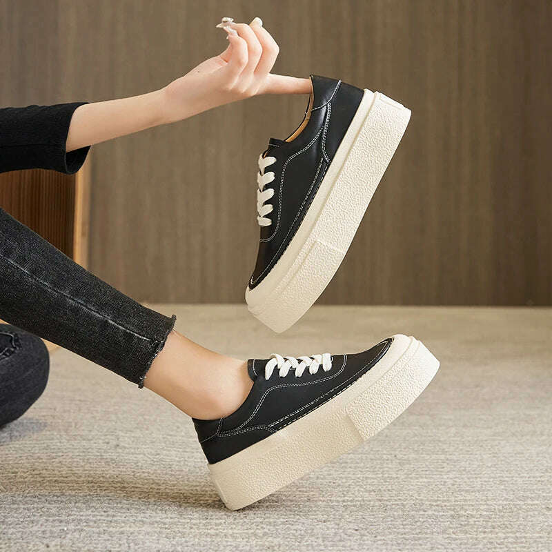 AIYUQI Women's Sneakers Genuine Leather 2024 Spring New Casual Lace-up Women's Sneakers Shoes Platform Board Shoes Women - KIMLUD