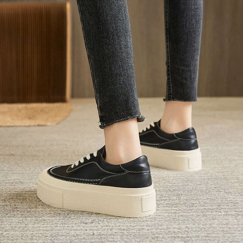 AIYUQI Women's Sneakers Genuine Leather 2024 Spring New Casual Lace-up Women's Sneakers Shoes Platform Board Shoes Women - KIMLUD