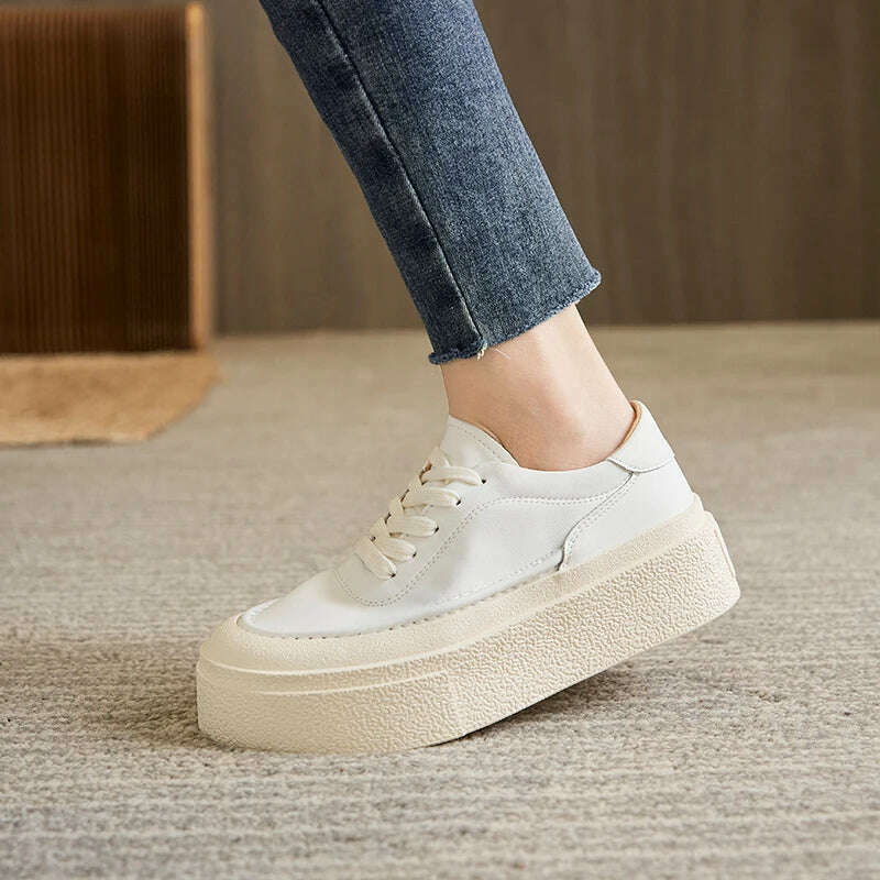 AIYUQI Women's Sneakers Genuine Leather 2024 Spring New Casual Lace-up Women's Sneakers Shoes Platform Board Shoes Women - KIMLUD