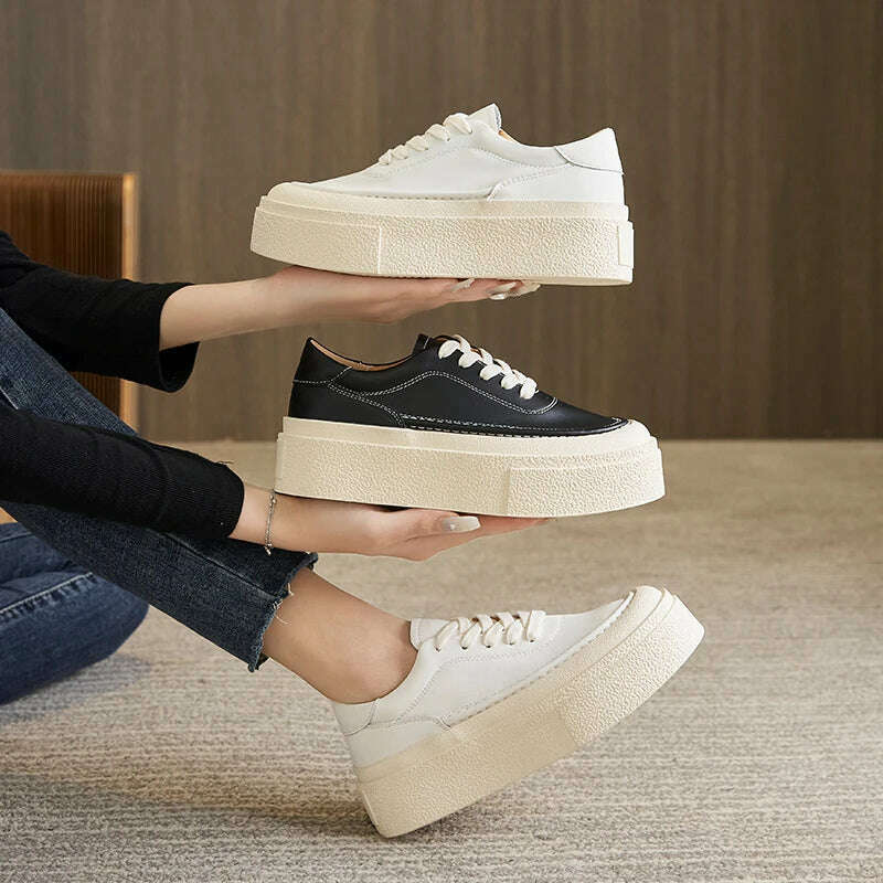 AIYUQI Women's Sneakers Genuine Leather 2024 Spring New Casual Lace-up Women's Sneakers Shoes Platform Board Shoes Women - KIMLUD