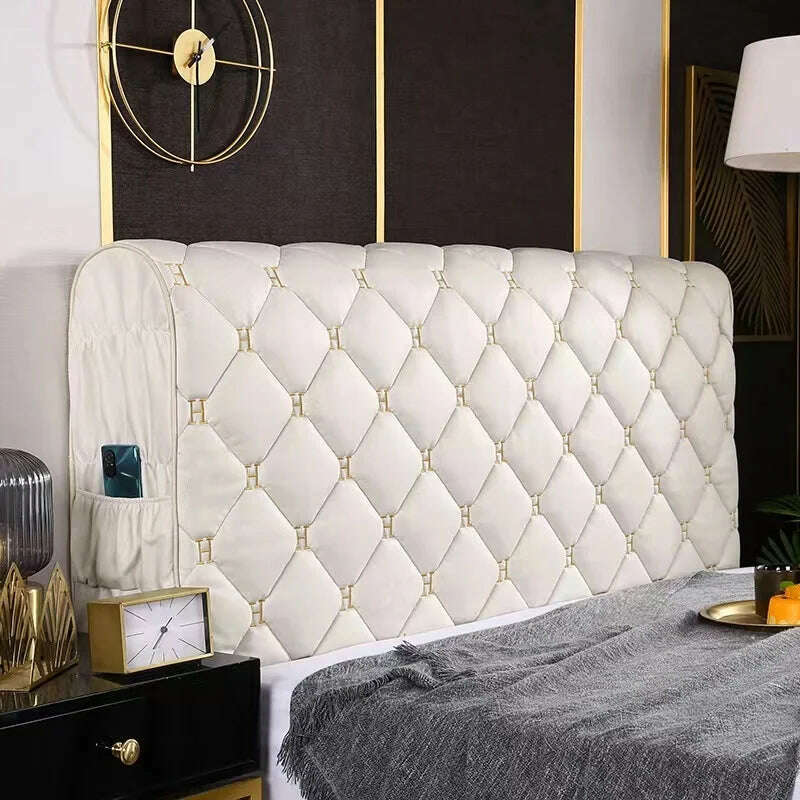 KIMLUD, All-inclusive Thicken Universal Backrest Soft-Covered Bed Head Cover Luxury Embroidery Technology Cloth Quilted Headboard Cover, Beige / W140 x H70cm, KIMLUD Womens Clothes