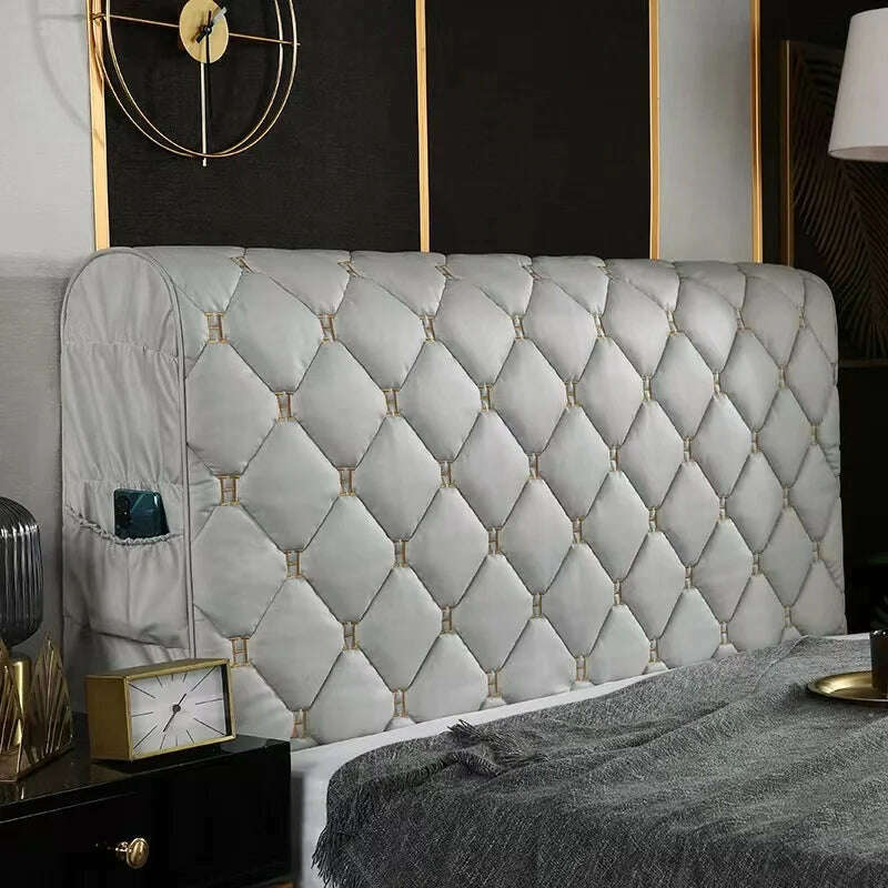 KIMLUD, All-inclusive Thicken Universal Backrest Soft-Covered Bed Head Cover Luxury Embroidery Technology Cloth Quilted Headboard Cover, SIlver Gray / W140 x H70cm, KIMLUD Womens Clothes