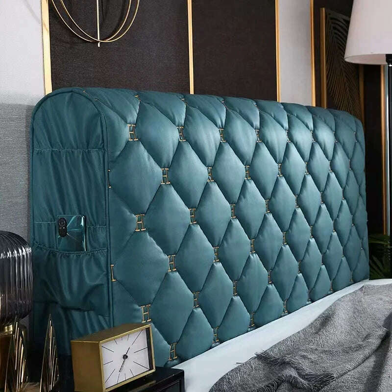 KIMLUD, All-inclusive Thicken Universal Backrest Soft-Covered Bed Head Cover Luxury Embroidery Technology Cloth Quilted Headboard Cover, Blue / W140 x H70cm, KIMLUD Womens Clothes