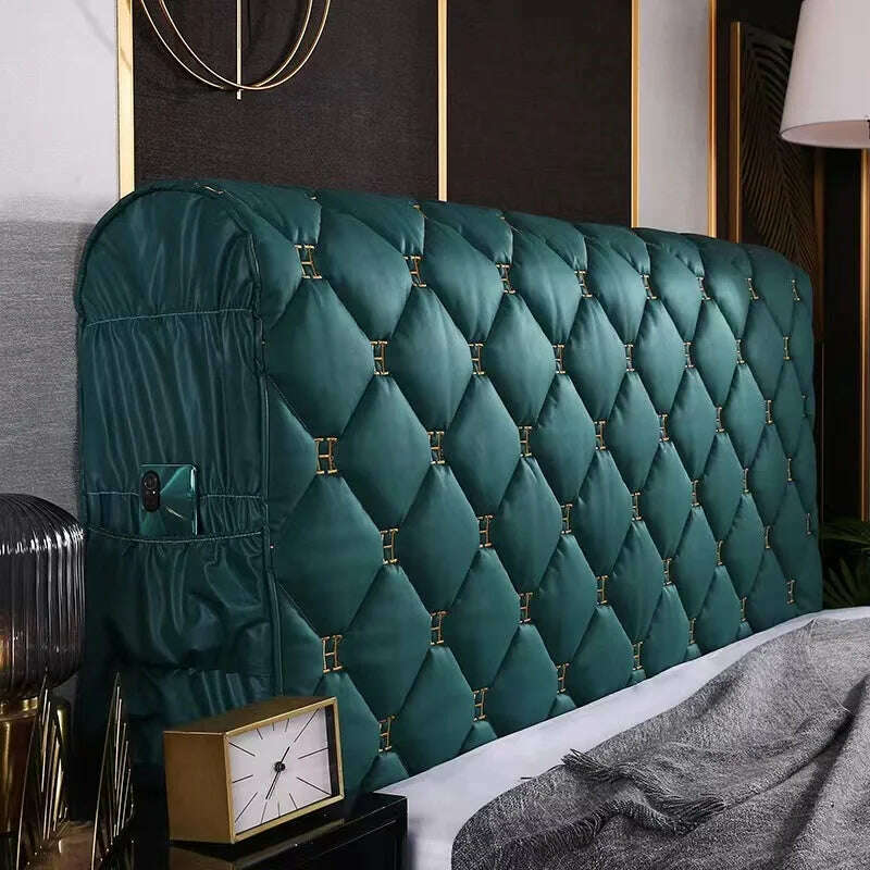 KIMLUD, All-inclusive Thicken Universal Backrest Soft-Covered Bed Head Cover Luxury Embroidery Technology Cloth Quilted Headboard Cover, DarkvGreen / W140 x H70cm, KIMLUD Womens Clothes
