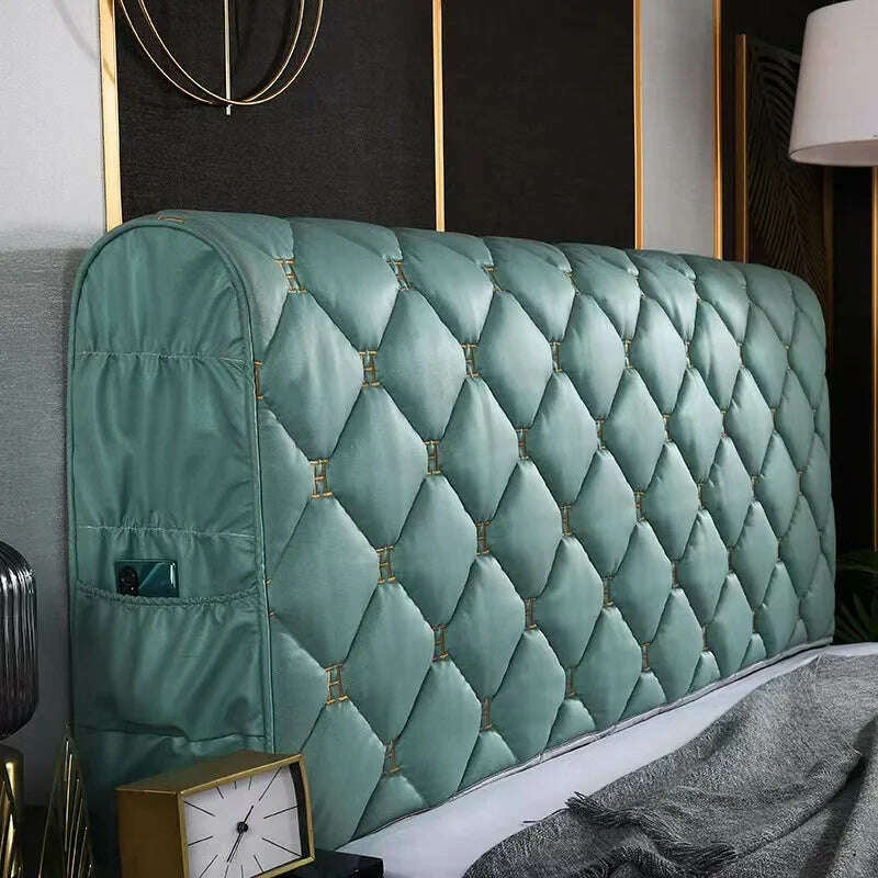 KIMLUD, All-inclusive Thicken Universal Backrest Soft-Covered Bed Head Cover Luxury Embroidery Technology Cloth Quilted Headboard Cover, Light Green / W140 x H70cm, KIMLUD Womens Clothes