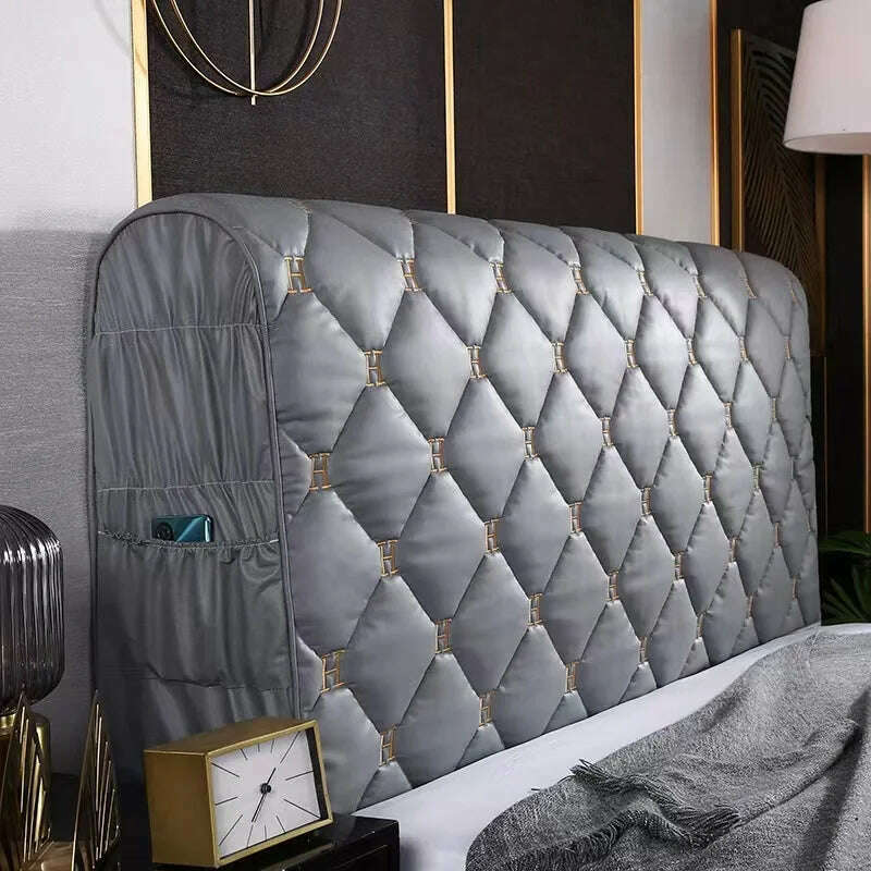 KIMLUD, All-inclusive Thicken Universal Backrest Soft-Covered Bed Head Cover Luxury Embroidery Technology Cloth Quilted Headboard Cover, Gray / W140 x H70cm, KIMLUD Womens Clothes