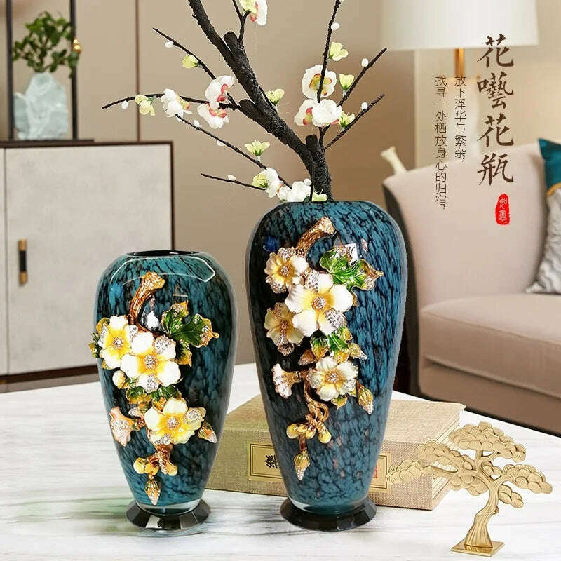 KIMLUD, American Enamel High-End Glass Vase European Hallway Living Room Flower Arrangement Home Decorations Light Luxury Ornaments, KIMLUD Womens Clothes