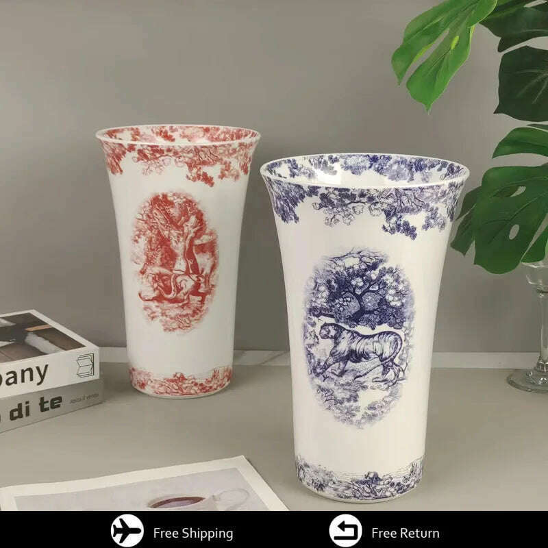 KIMLUD, American High-end Ceramic Vase Living Room TV Cabinet Table Flower Decoration Red Tiger Family Countertop Ceramic Decoration, KIMLUD Womens Clothes