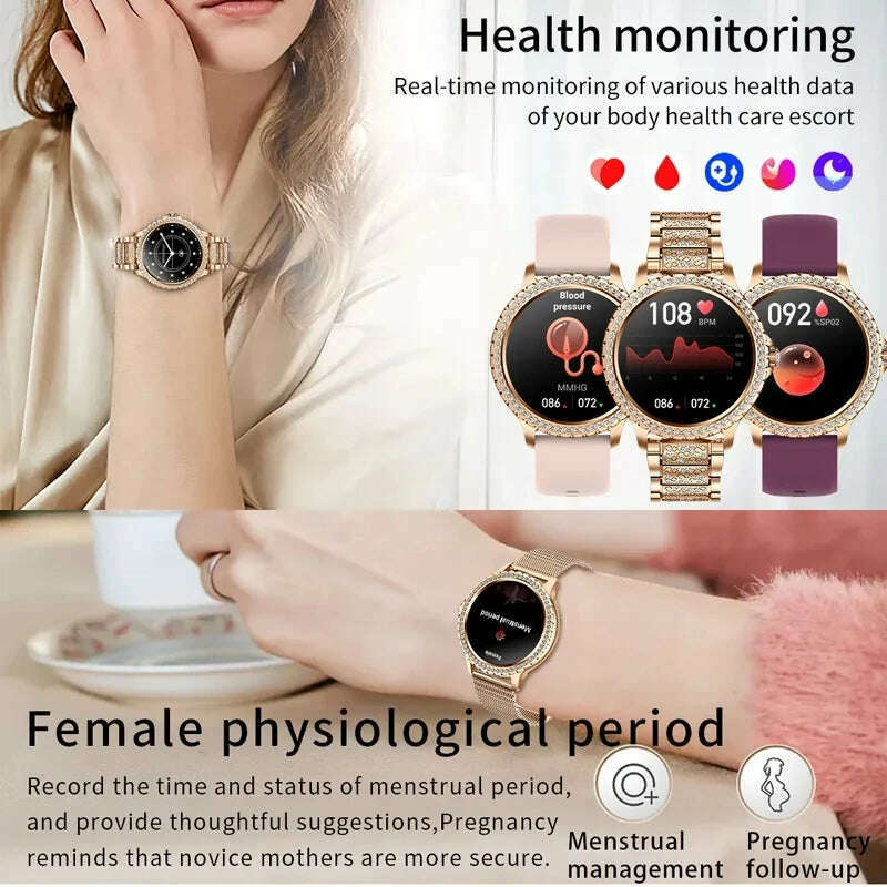 KIMLUD, AMOLED Screen Smart Watch Heart Rate Blood Oxygen Fashion Ladies Bracelet 2023 Bluetooth Call Smartwatch Womoen For Android IOS, KIMLUD Womens Clothes