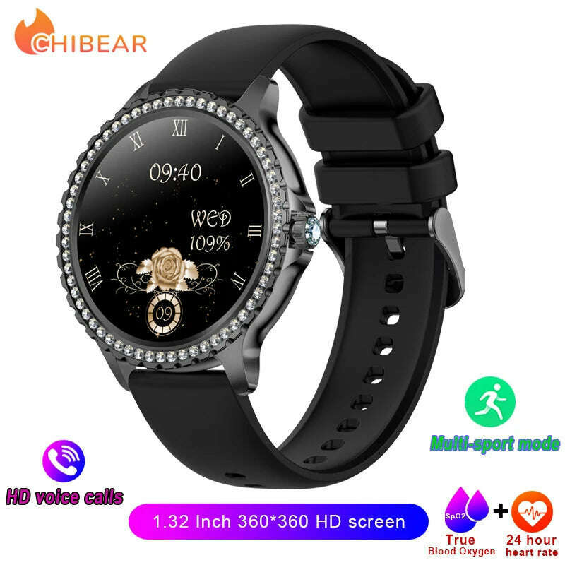 KIMLUD, AMOLED Screen Smart Watch Heart Rate Blood Oxygen Fashion Ladies Bracelet 2023 Bluetooth Call Smartwatch Womoen For Android IOS, Black, KIMLUD Womens Clothes