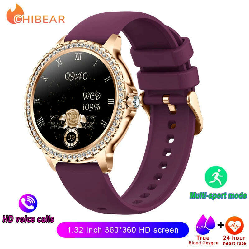 KIMLUD, AMOLED Screen Smart Watch Heart Rate Blood Oxygen Fashion Ladies Bracelet 2023 Bluetooth Call Smartwatch Womoen For Android IOS, purple, KIMLUD Womens Clothes