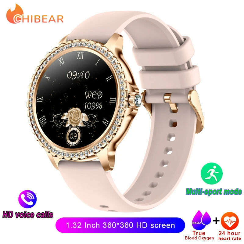 KIMLUD, AMOLED Screen Smart Watch Heart Rate Blood Oxygen Fashion Ladies Bracelet 2023 Bluetooth Call Smartwatch Womoen For Android IOS, Pink, KIMLUD Womens Clothes