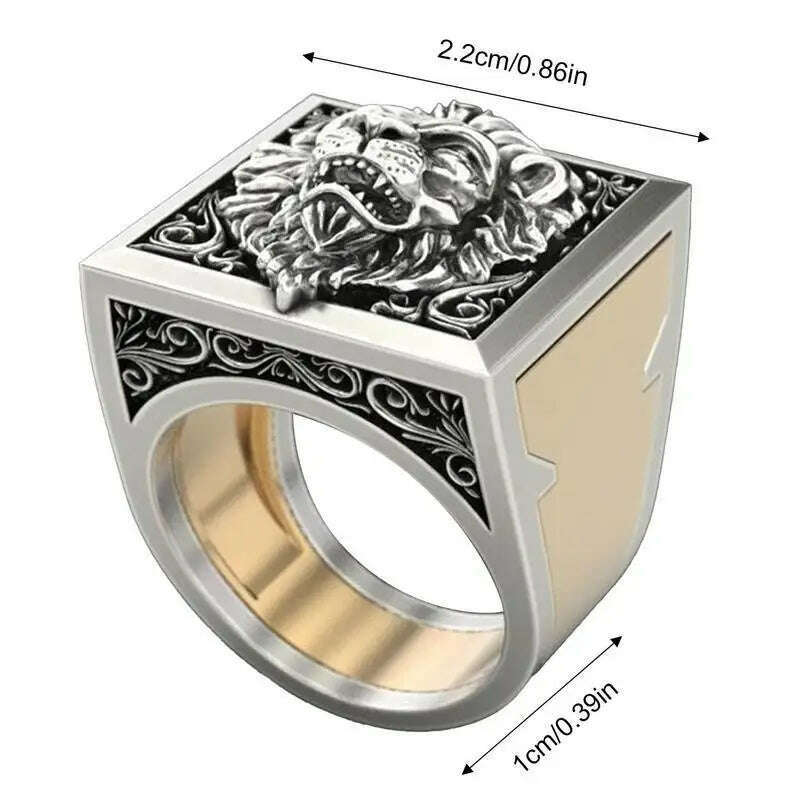 KIMLUD, Amulet Ring Lion Signet Rings Fashion Male Punk Jewelry Double Layer Engraved With Mini Storage Box Design Anniversary Ring For, KIMLUD Womens Clothes