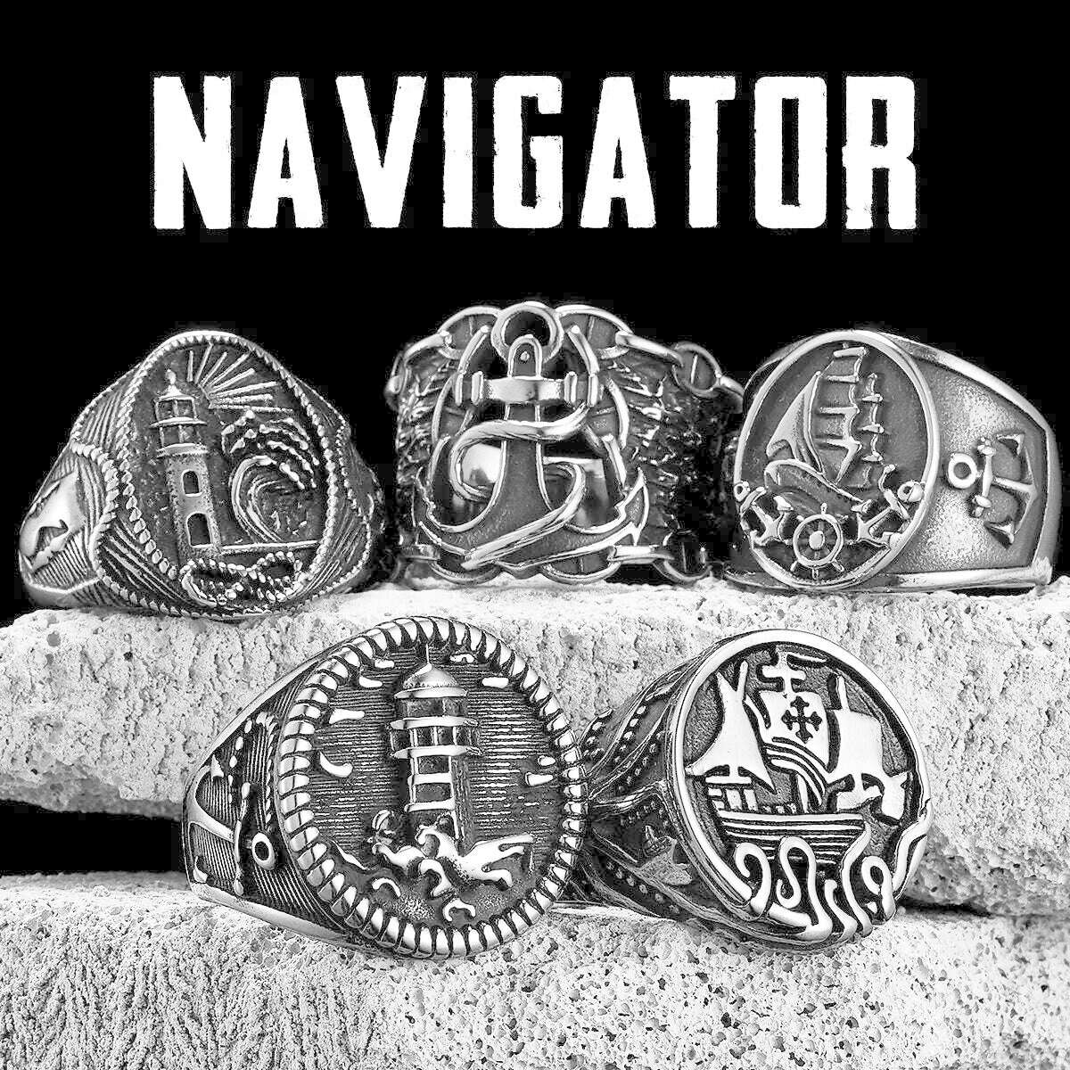 Anchor Lighthouse Ocean Sailor Ship Men Rings Stainless Steel Women Jewelry Vintage Punk Rock Fashion Accessories Gift Wholesale - KIMLUD