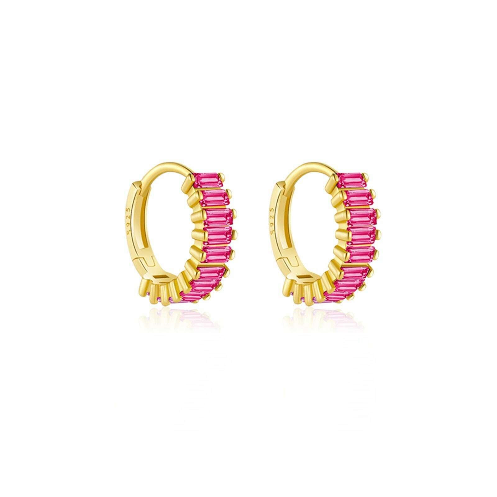 KIMLUD, Andywen 100% 925 Sterling Silver Rainbow Color Hoops Circle Round Earring Piercing CZ Zircon Pave Pendiente Ohrringe Jewelry, Rose Red / CHINA, KIMLUD APPAREL - Womens Clothes