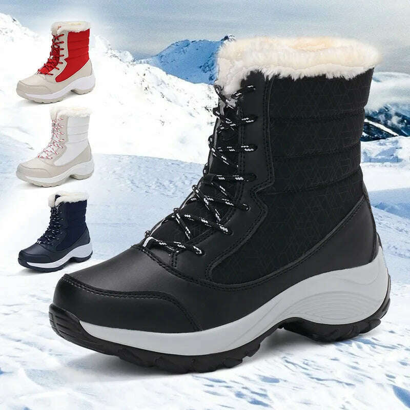 Ankel Boots for Women Winter Outdoor Warm Snow Boots Chunky Platform Waterproof Non-slip Warm Shoes Woman Boots Plus Size Casual - KIMLUD