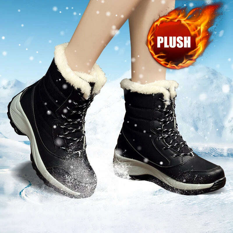 Ankel Boots for Women Winter Outdoor Warm Snow Boots Chunky Platform Waterproof Non-slip Warm Shoes Woman Boots Plus Size Casual - KIMLUD