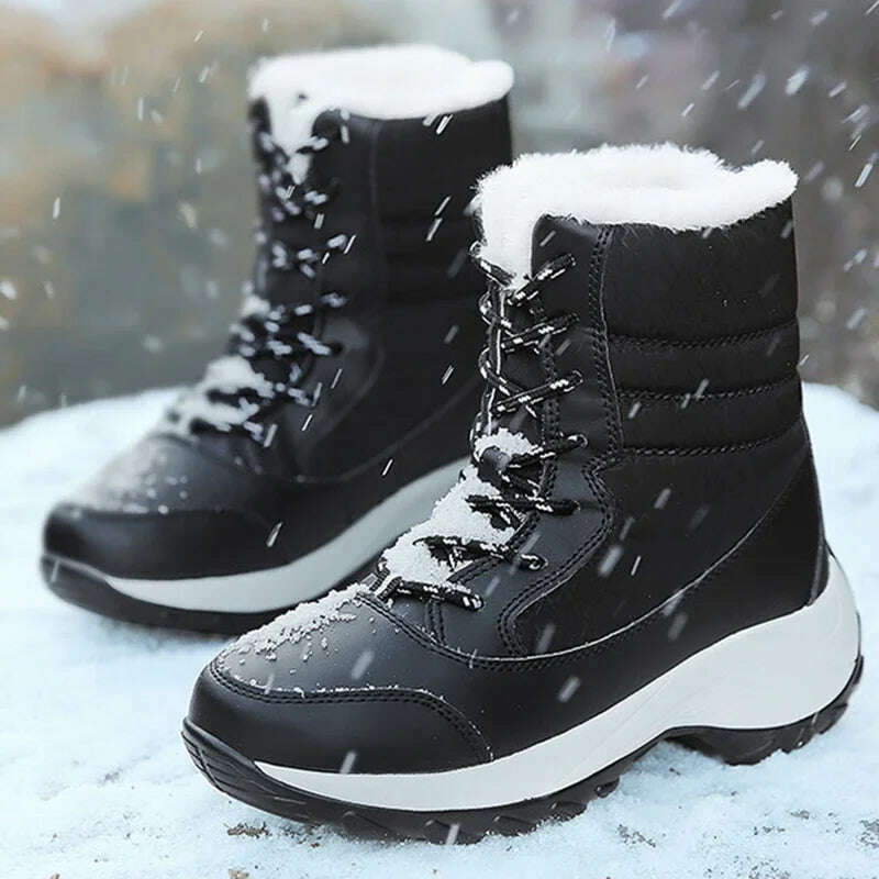Ankel Boots for Women Winter Outdoor Warm Snow Boots Chunky Platform Waterproof Non-slip Warm Shoes Woman Boots Plus Size Casual - KIMLUD