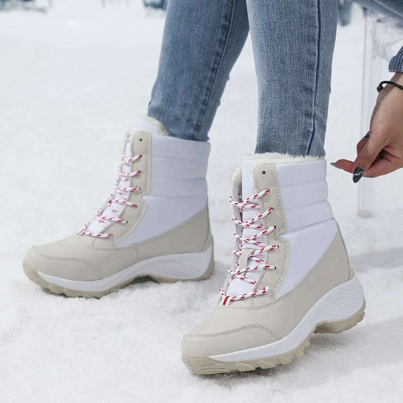 Ankel Boots for Women Winter Outdoor Warm Snow Boots Chunky Platform Waterproof Non-slip Warm Shoes Woman Boots Plus Size Casual - KIMLUD