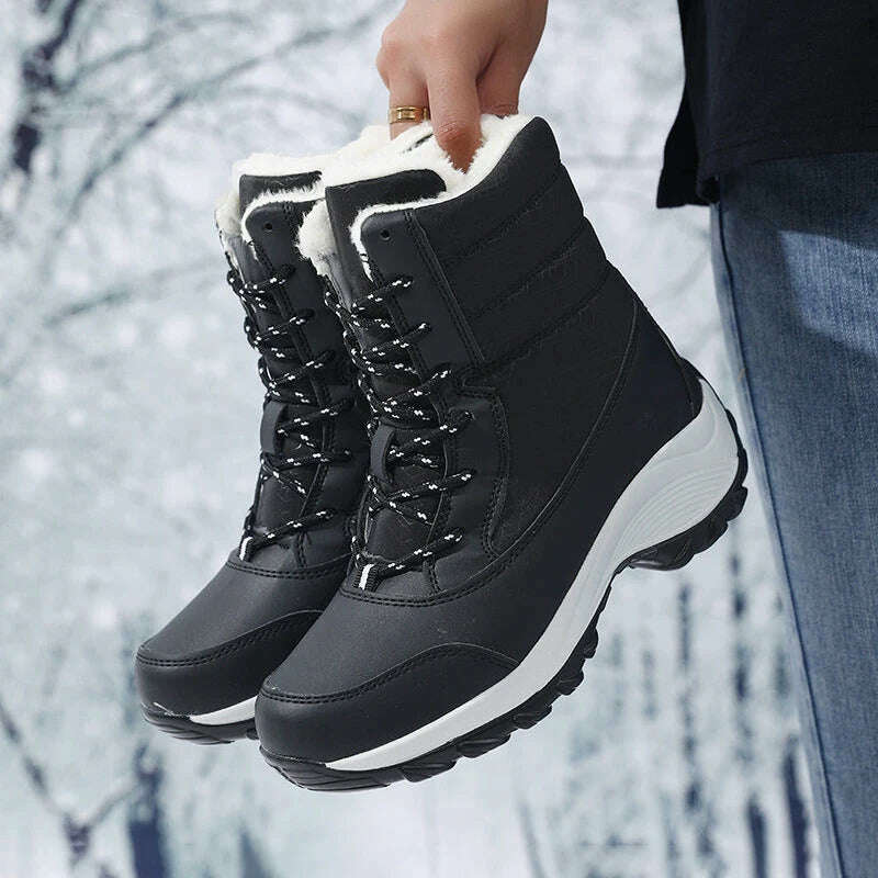 Ankel Boots for Women Winter Outdoor Warm Snow Boots Chunky Platform Waterproof Non-slip Warm Shoes Woman Boots Plus Size Casual - KIMLUD