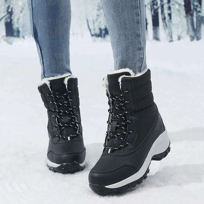 Ankel Boots for Women Winter Outdoor Warm Snow Boots Chunky Platform Waterproof Non-slip Warm Shoes Woman Boots Plus Size Casual - KIMLUD