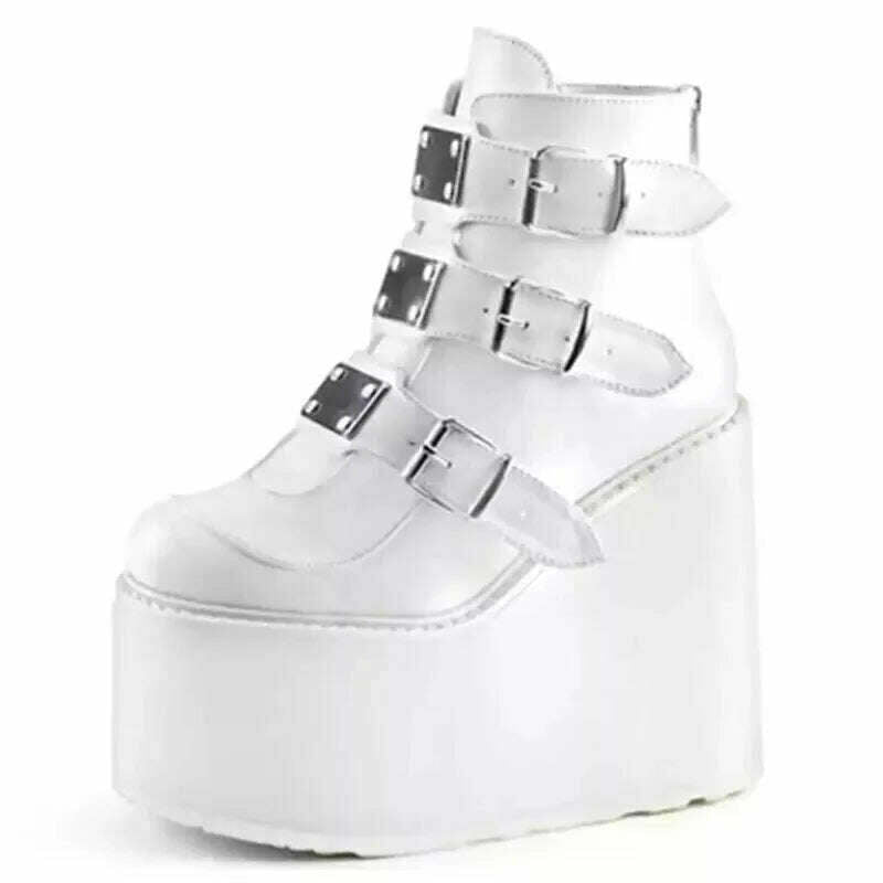 KIMLUD, Ankle Boots for Women Street Fashion Casual Wedges Platform Shoes Size 43 Super High Heel Belt Buckle Designer Boots Female, White / 35, KIMLUD Womens Clothes