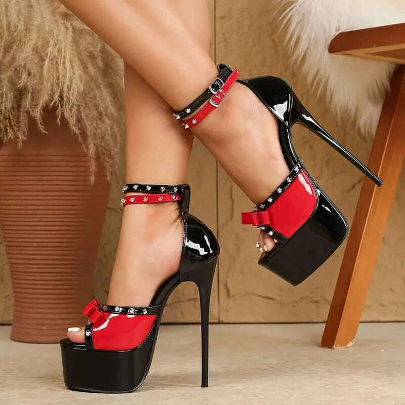 Ankle Strap Sandals - Metal Rivet Detail - Platform Heels | KIMLUD