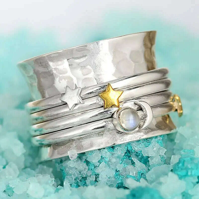 KIMLUD, Anti Stress Anxiety Rings For Women Rotate Heart Fidget Spinner Ring Engagement Wedding Ring Vintage Jewelry Gift Bague, 6 / ZA0510, KIMLUD Womens Clothes