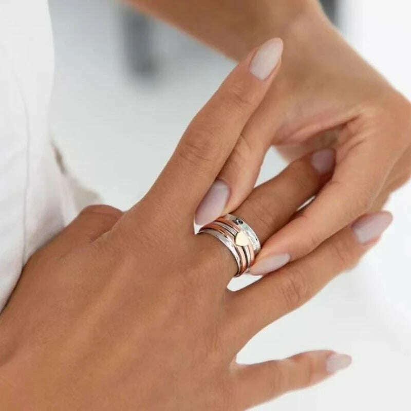KIMLUD, Anti Stress Anxiety Rings For Women Rotate Heart Fidget Spinner Ring Engagement Wedding Ring Vintage Jewelry Gift Bague, 9 / Ring, KIMLUD Womens Clothes