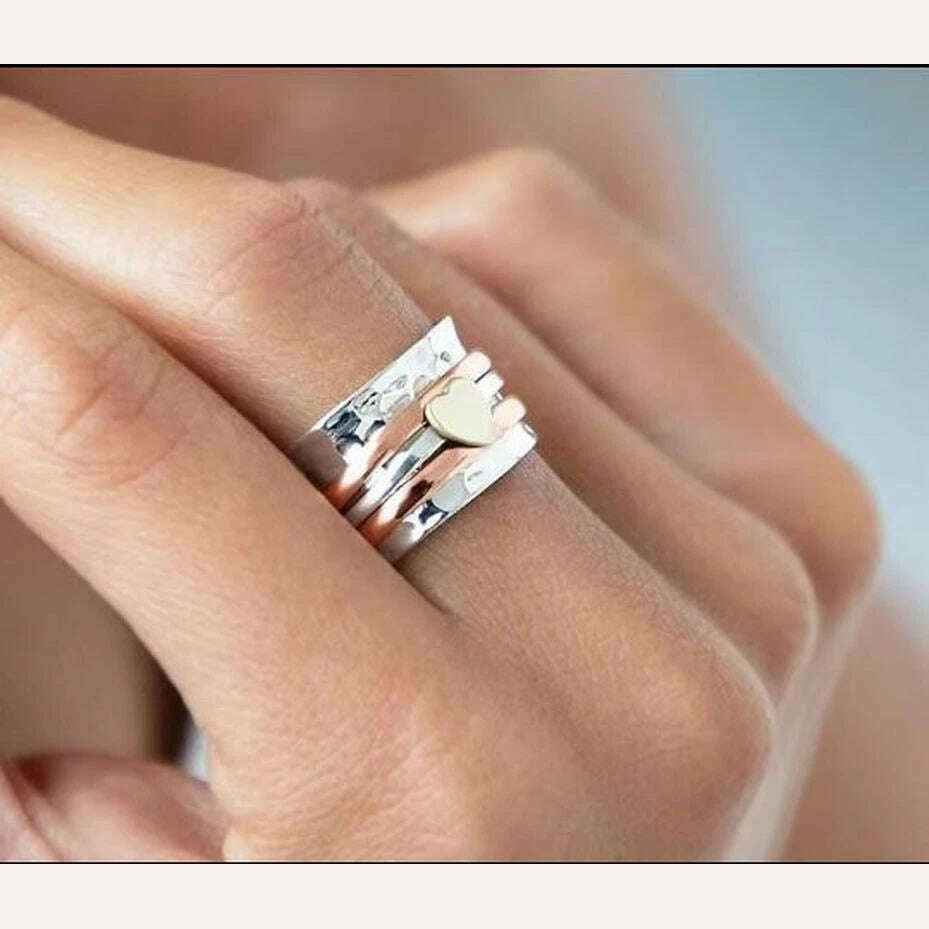 KIMLUD, Anti Stress Anxiety Rings For Women Rotate Heart Fidget Spinner Ring Engagement Wedding Ring Vintage Jewelry Gift Bague, KIMLUD Womens Clothes