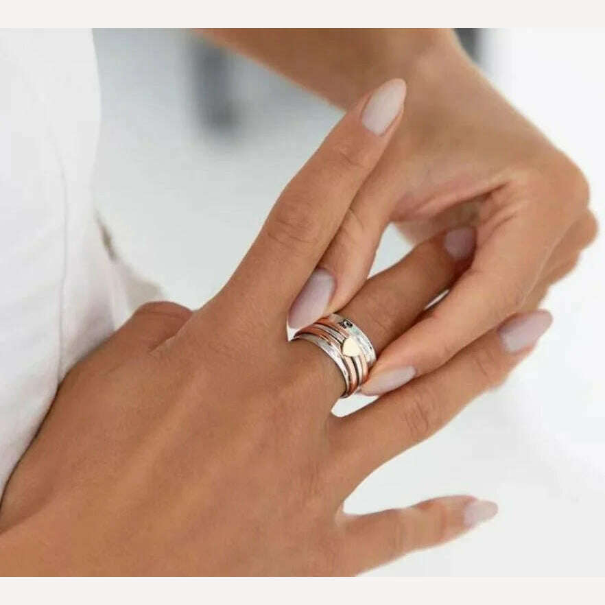 KIMLUD, Anti Stress Anxiety Rings For Women Rotate Heart Fidget Spinner Ring Engagement Wedding Ring Vintage Jewelry Gift Bague, KIMLUD Womens Clothes