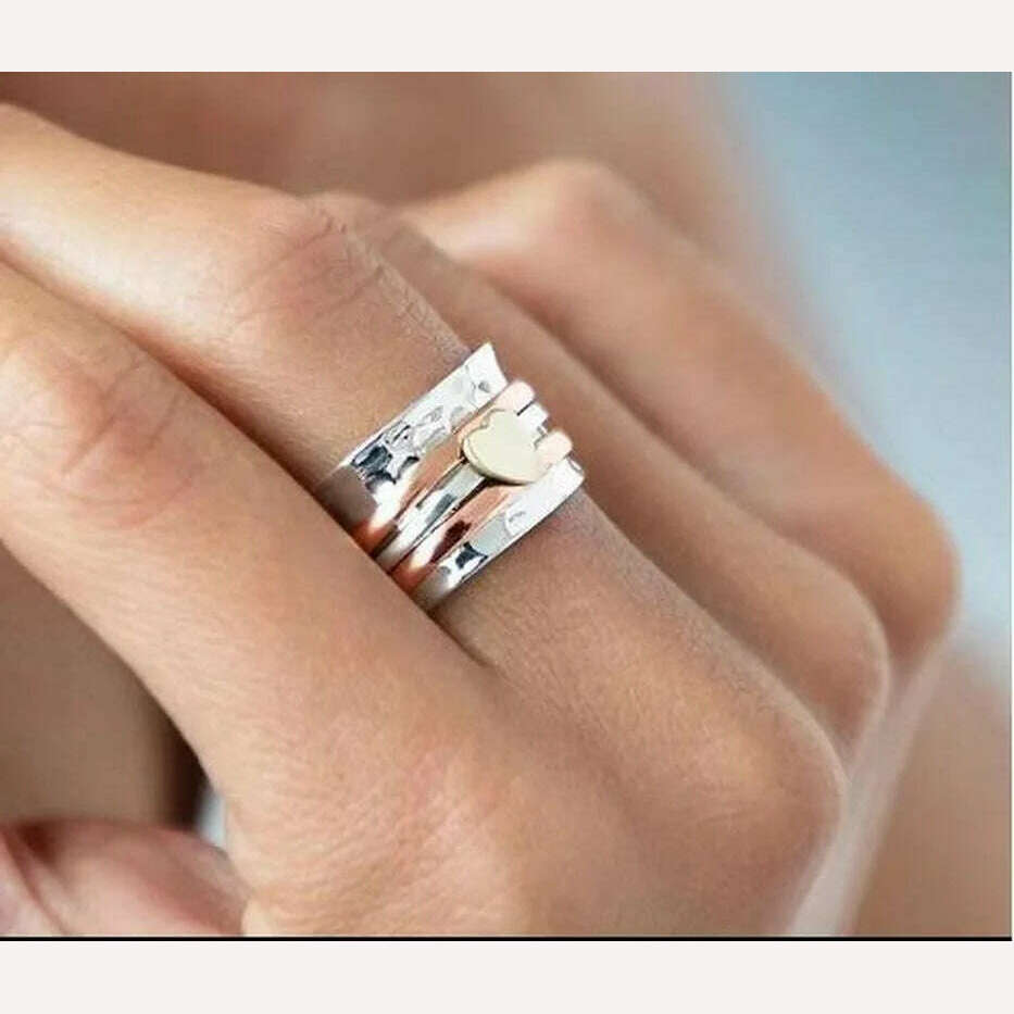 KIMLUD, Anti Stress Anxiety Rings For Women Rotate Heart Fidget Spinner Ring Engagement Wedding Ring Vintage Jewelry Gift Bague, KIMLUD Womens Clothes