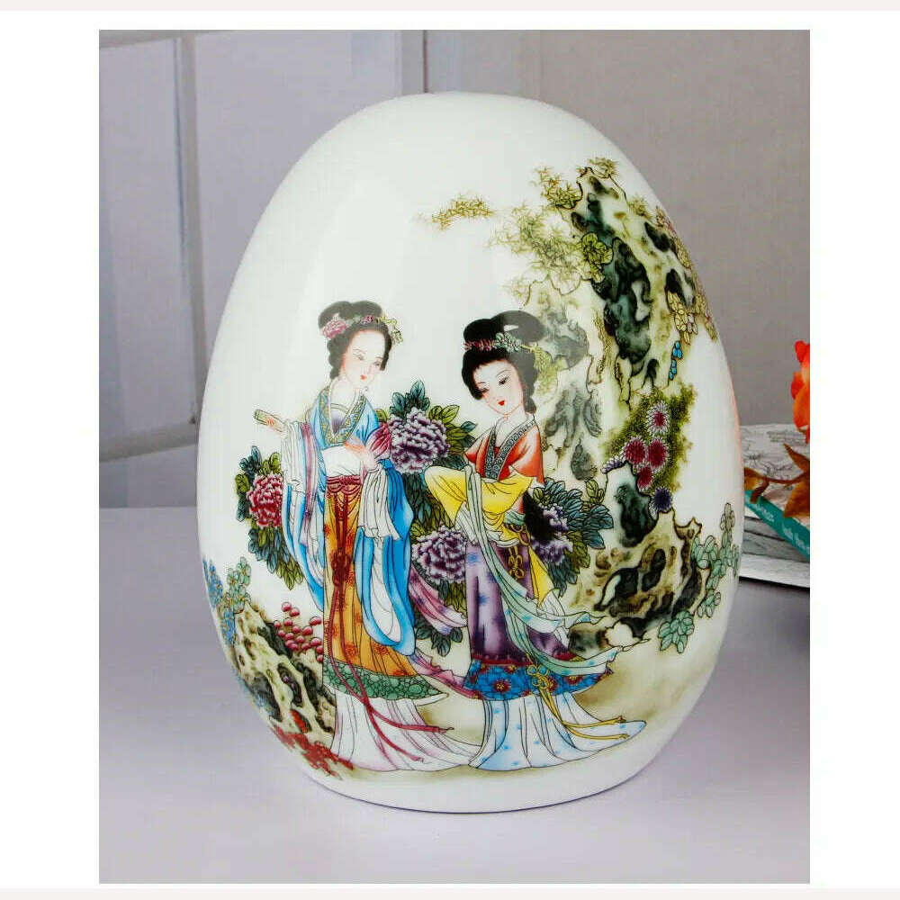 Antique Jingdezhen Ceramic Vase Lucky Egg Chinese Ancient Beauty Prosperous Egg Contemporary Home Decoration Furnishing Article - KIMLUD