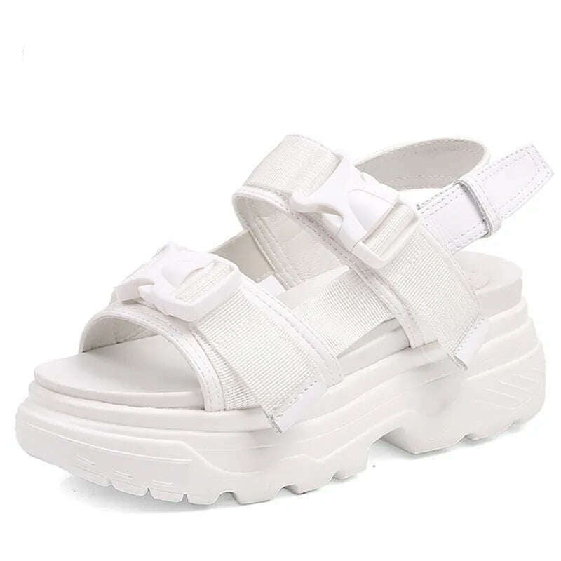 KIMLUD, Canvas Platform Sandals 8cm Wedge Buckle — Black | KIMLUD, KIMLUD Womens Clothes