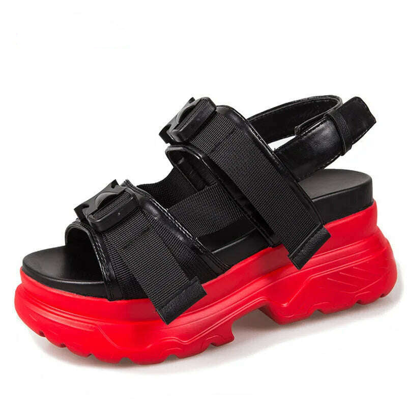KIMLUD, Canvas Platform Sandals 8cm Wedge Buckle — Black | KIMLUD, KIMLUD Womens Clothes