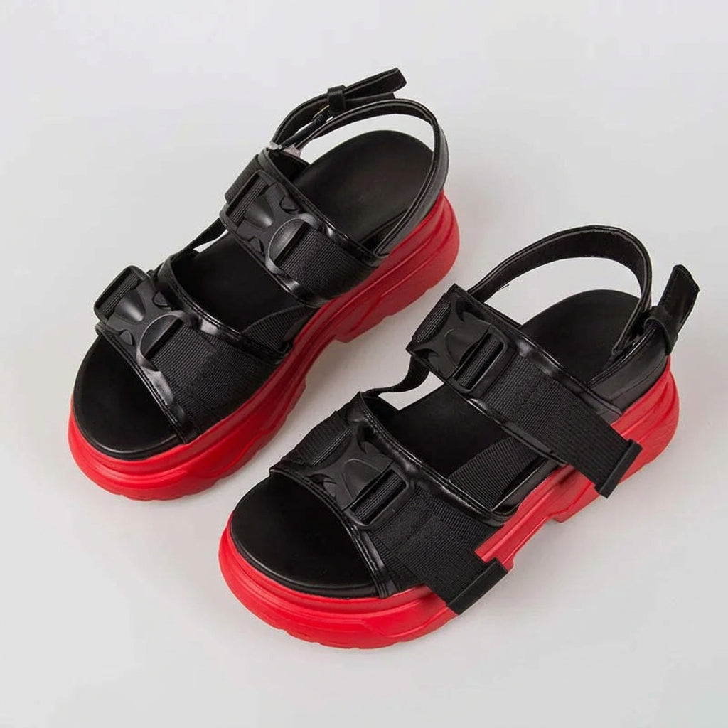 KIMLUD, Canvas Platform Sandals 8cm Wedge Buckle — Black | KIMLUD, KIMLUD Womens Clothes